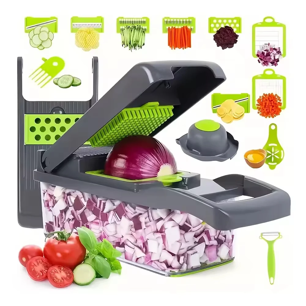 Hb855e8a56e7a4ed1b5582a10583f5ca7H.webp Hyri Top Seller Kitchen Utensils Manual Home and Kitchen Gadgets Commercial Vegetable Chopper 15 in 1 Plastic Pro Onion Chopper - Image 1